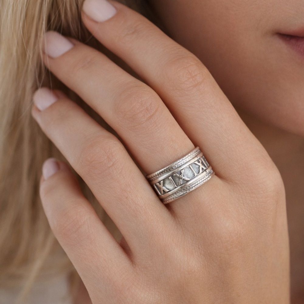 Tiffany & Co. Atlas Ring 925 Sterling Silver Iconic Roman Numerals | Wide Size 5